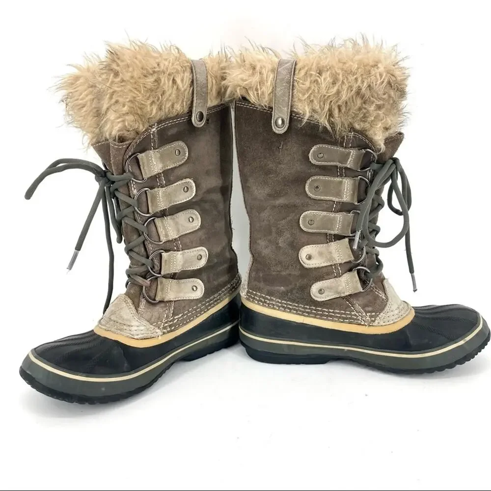 Sorel: Women's tall taupe gray suede Joan of Arctic snow winter boots fur trim 8